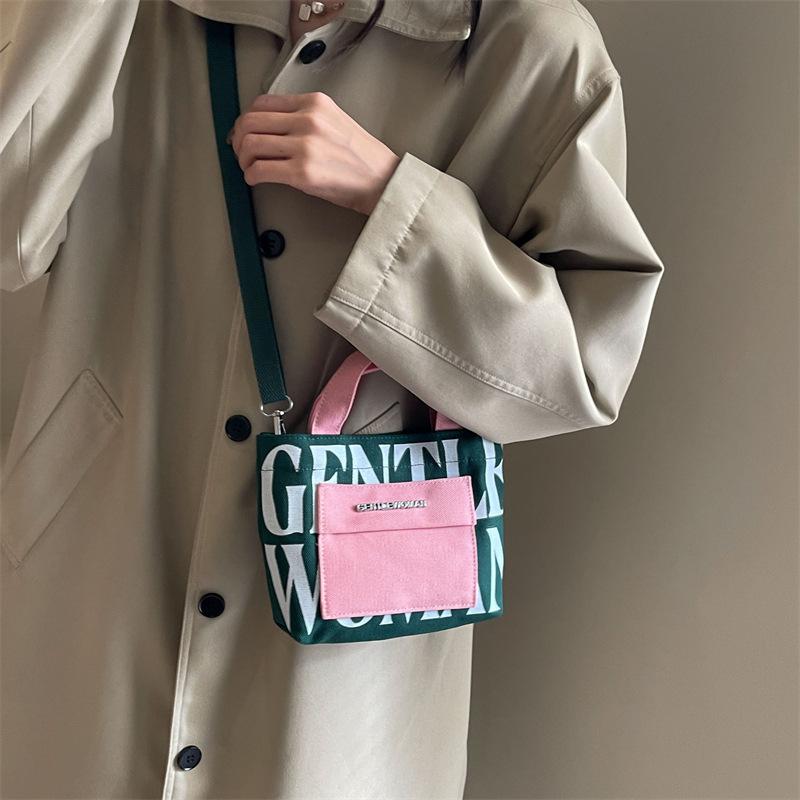Small Mini Letter Printed Handheld Canvas Bag Contrasting Color Casual Shoulder Bag