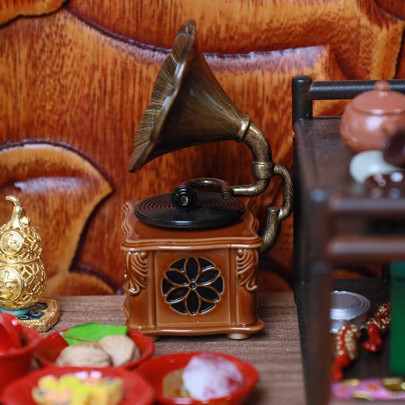 1Pc/1Set Dollhouse Miniature Retro Gramophone Mini Phonograph Record Simulation Gramophone Handicrafts Home Model Toys Decor