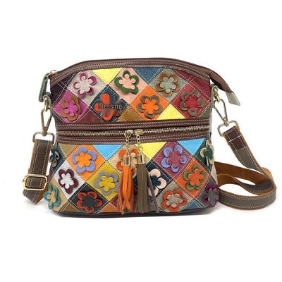 Borsa a Tracolla Patchwork Floreale Fiore di Prugno in Vera Pelle - Borsa a Mano Moda Stile Europeo & Americano per Donne