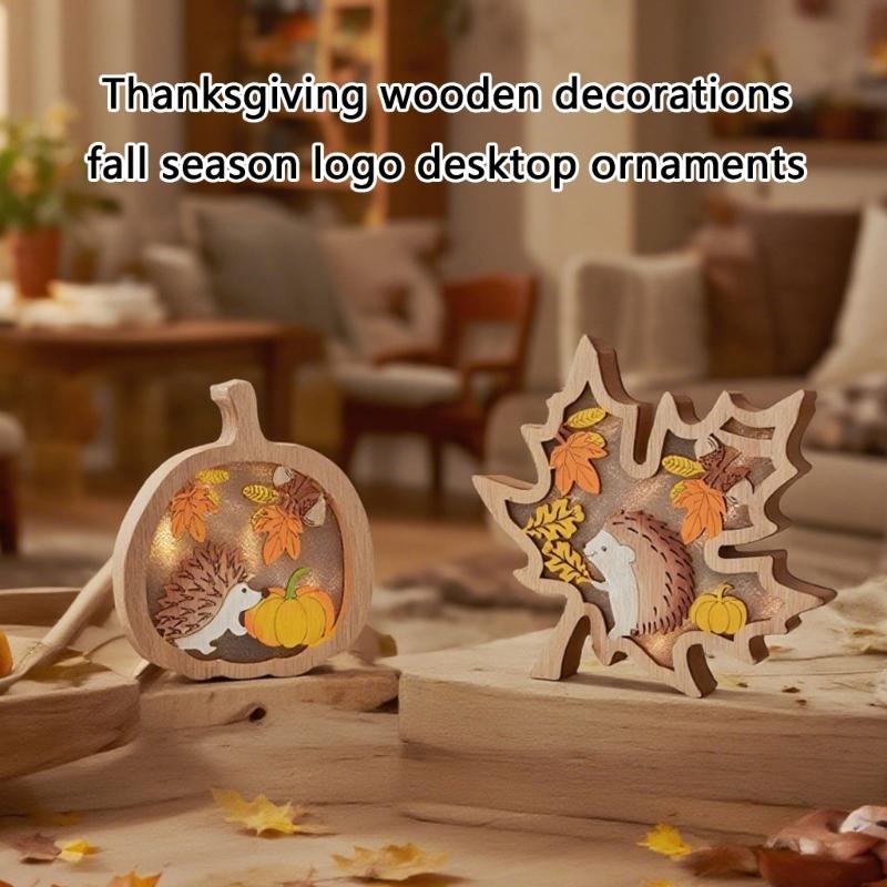 Thanksgiving Wooden Carving Leaf Pumpkin Table Sign Decors Autumn Themed Ornament Safety for Kids and Pet