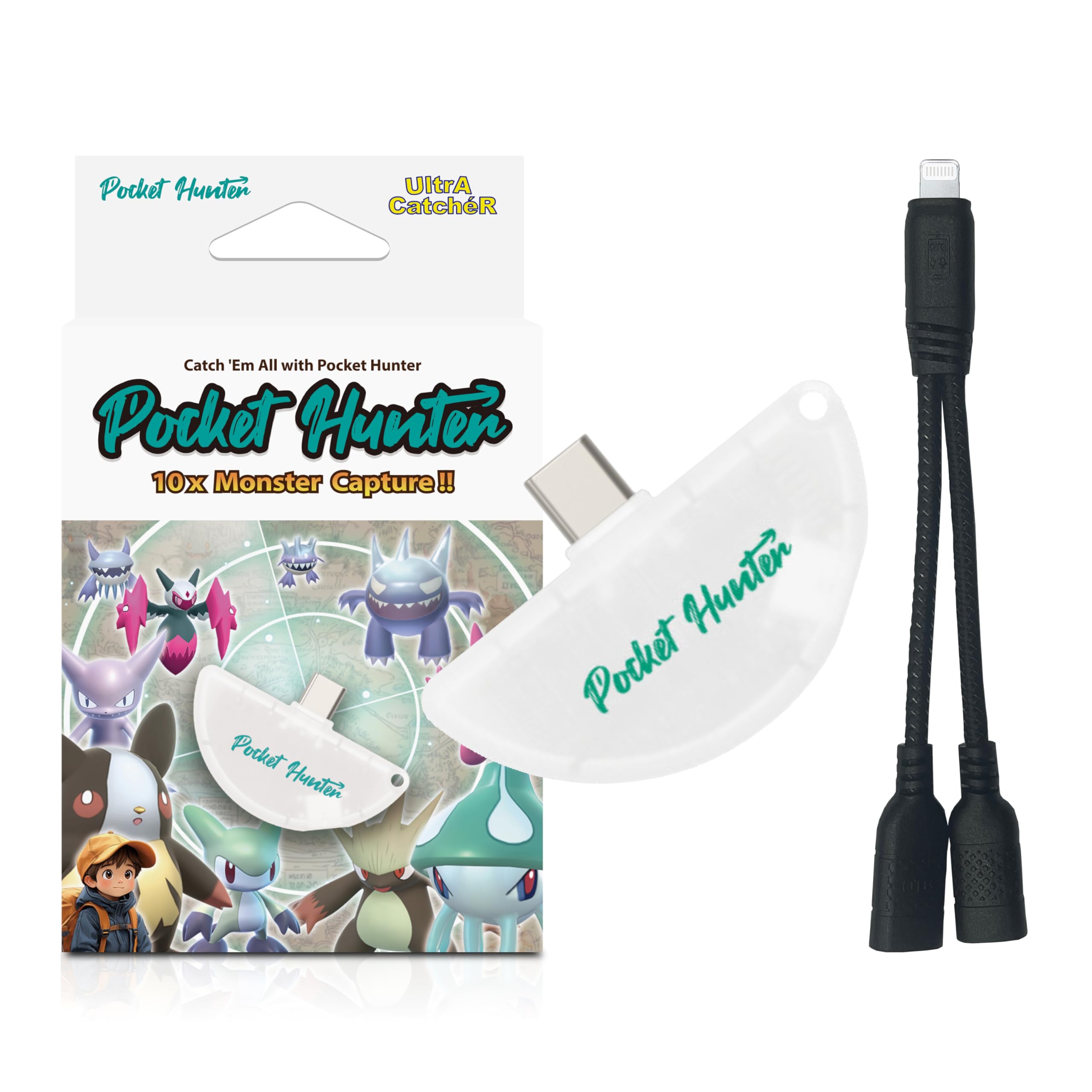 

Pocket Hunter Device for Mobile Gaming Plug and Play No Charging Required LED Pairing Charging – Auto-Catch USB-C & Pass-Through