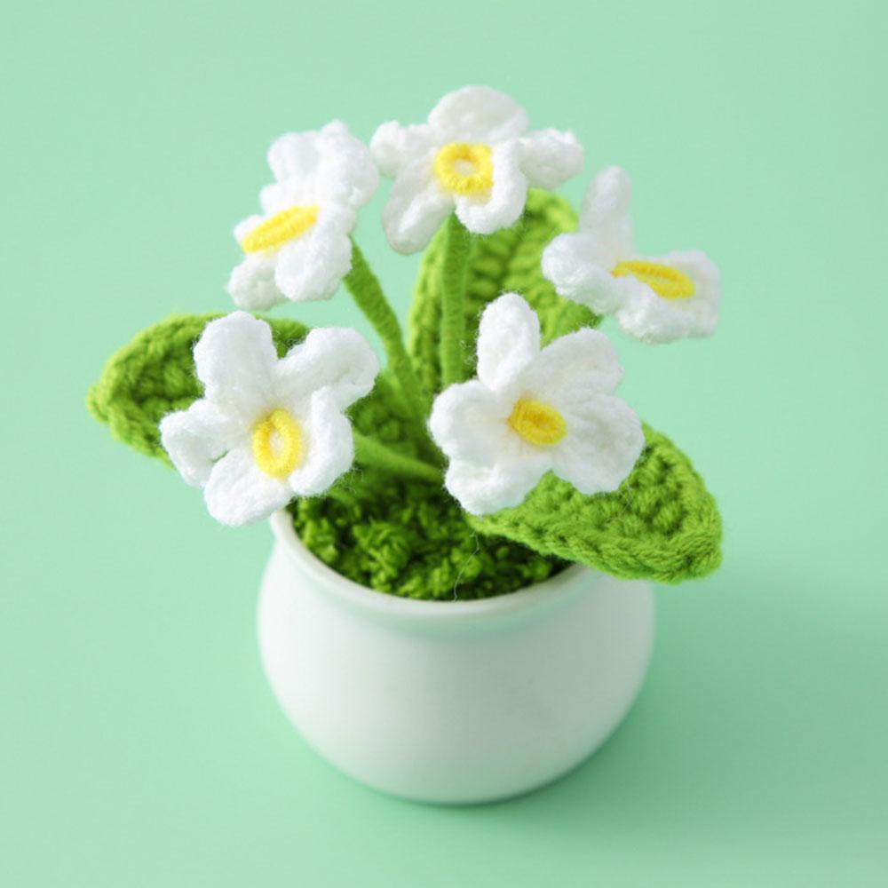 DIY Handwoven Mini Potted Flower Rose Tulip Daisy Office Desktop Ornamental Plant Woolen Thread Finished Product Home Decoration