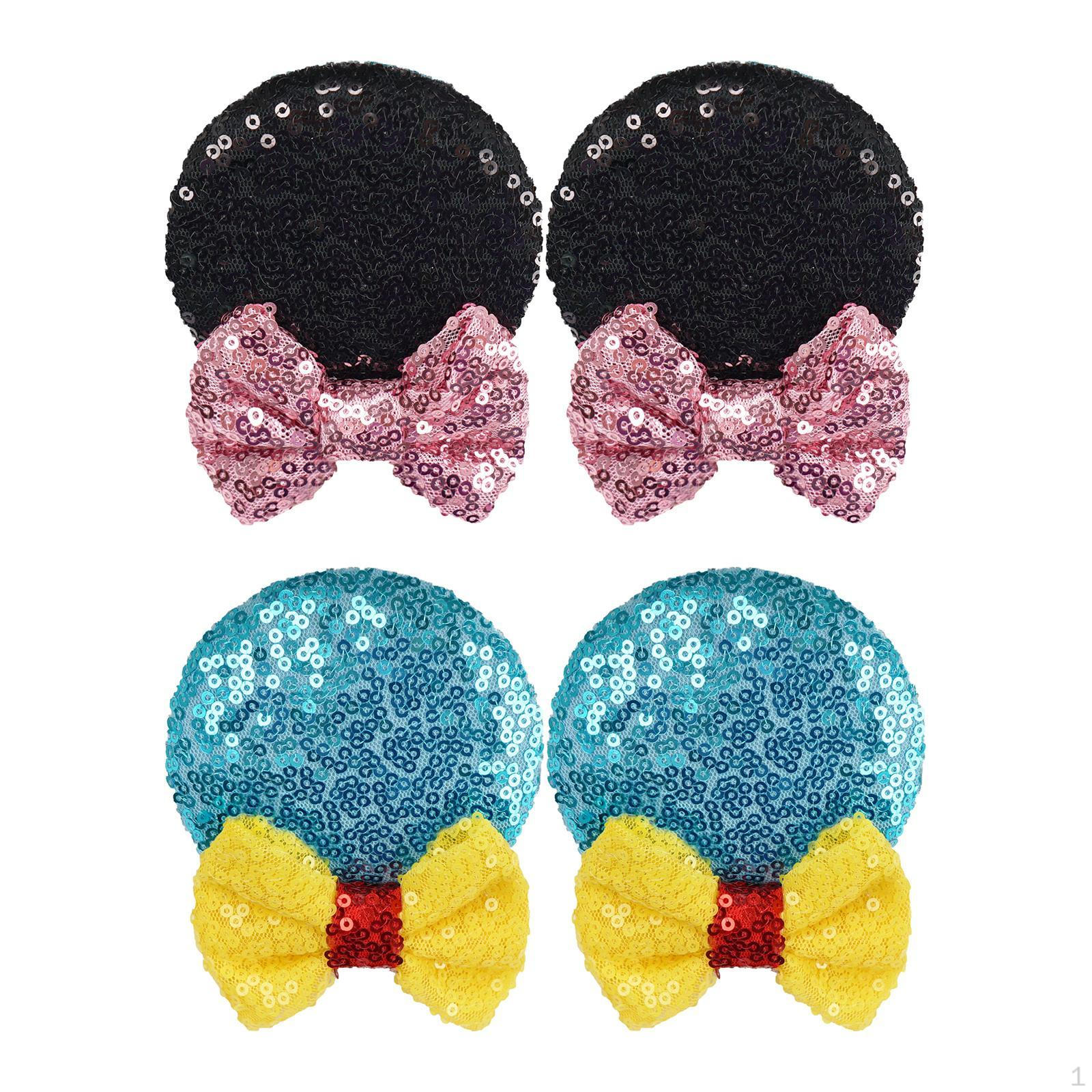 

2 пары заколок для волос в виде мышки с ушками, милые мышки с блестками для украшения костюма Black Blue