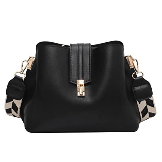 

INNOCRIE Women s Bucket-Style Shoulder Bag, Crossbody, for Commuting and Travel (Black)
