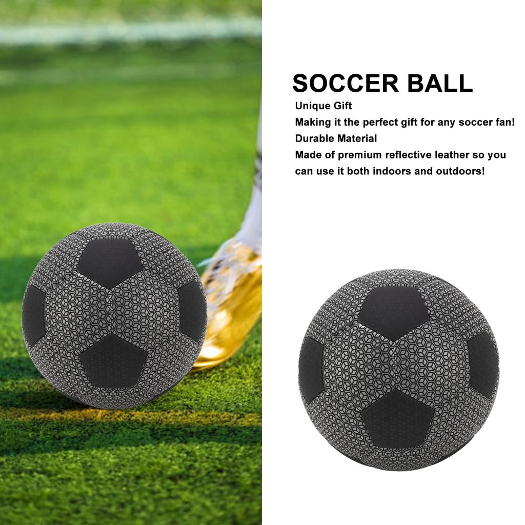 Reflective Soccer Ball PU Leather Durable Wear Resistant Reflective Football for Indoor and Outdoor School Training