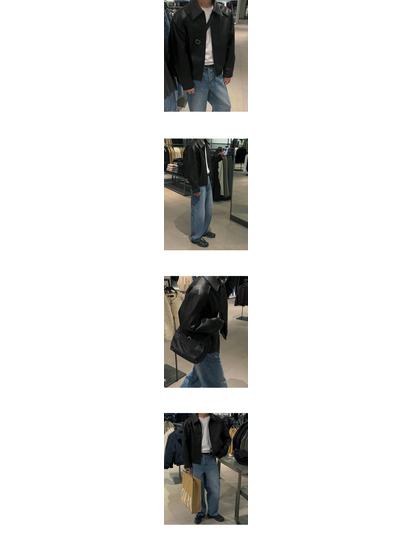 BJ Pánská Retro Podzimní Kožená Bunda - Ležérní, Pánská, Volný Střih, Korejský Styl pro do Práce s Límcem.