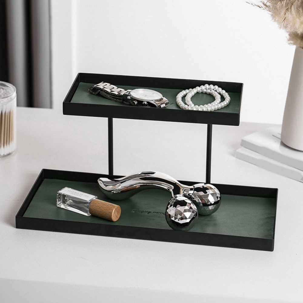 Large Capacity Double Layer Vanity Tray Rectangular Cosmetics Storage Rack Dresser Tray  Entryway