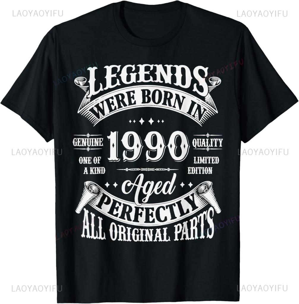 Vintage 35th Birthday Decorations Men Funny 1990 35 Birthday Custom Printed Graphic T Shirts Short Sleeve Camiseta Hombre