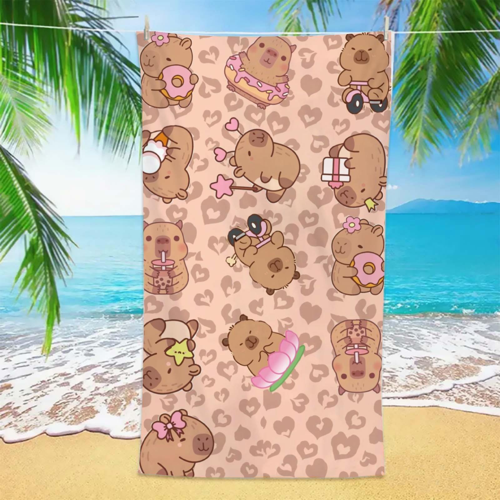 

1PC Cute Capybara Beach Towel Cartoon Animal Microfiber Quick Dry Absorbent Soft Towel for Beach Pool Travel Kids Women Summer W40*H60(CM)