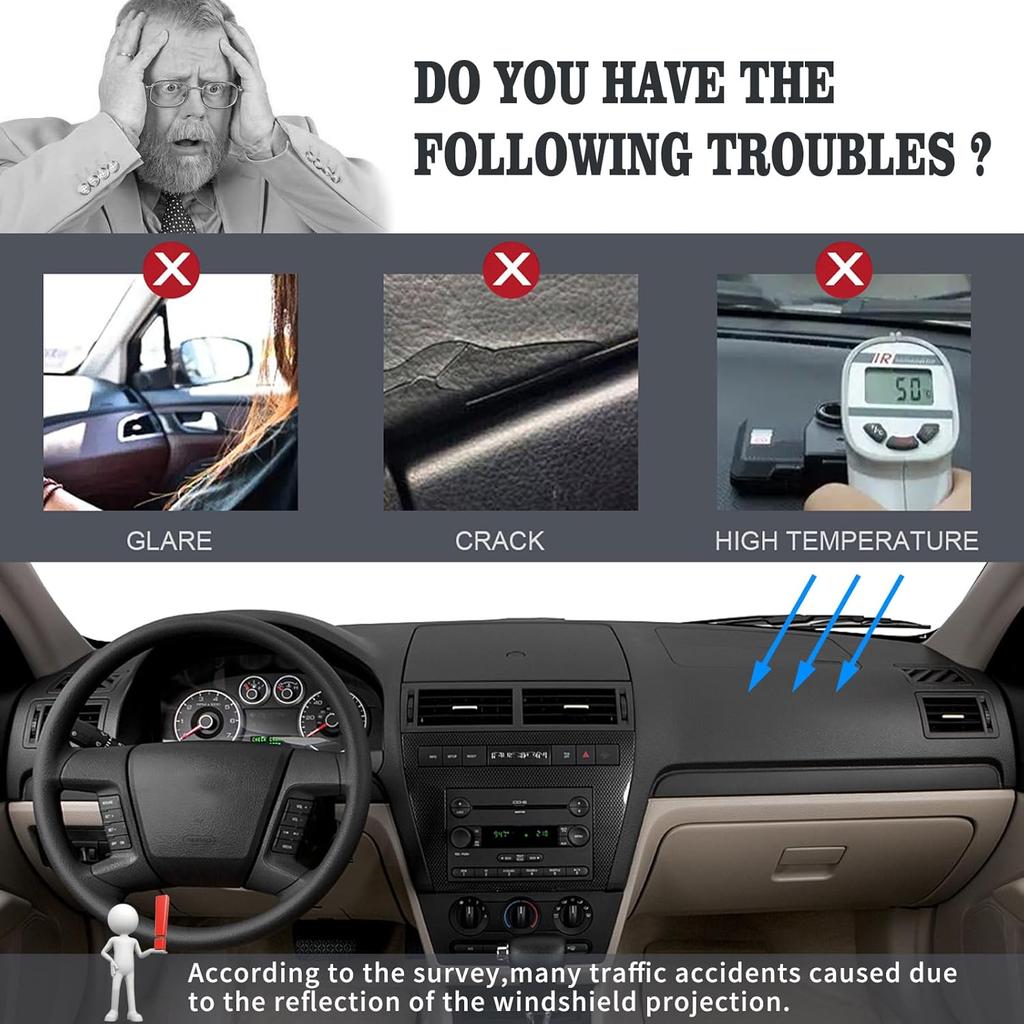 Dashboard Cover Dash Cover Mat Pad Carpet  Fit For Ford Fusion 2006 2007 2008 2009 (Black)