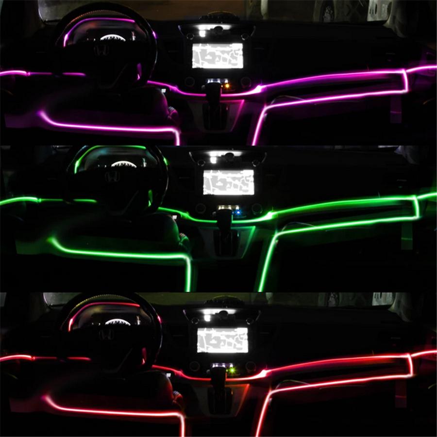 Car Interior Decorative Ambient Lamp 64 Color Sound Control USB 3m Optical Fiber