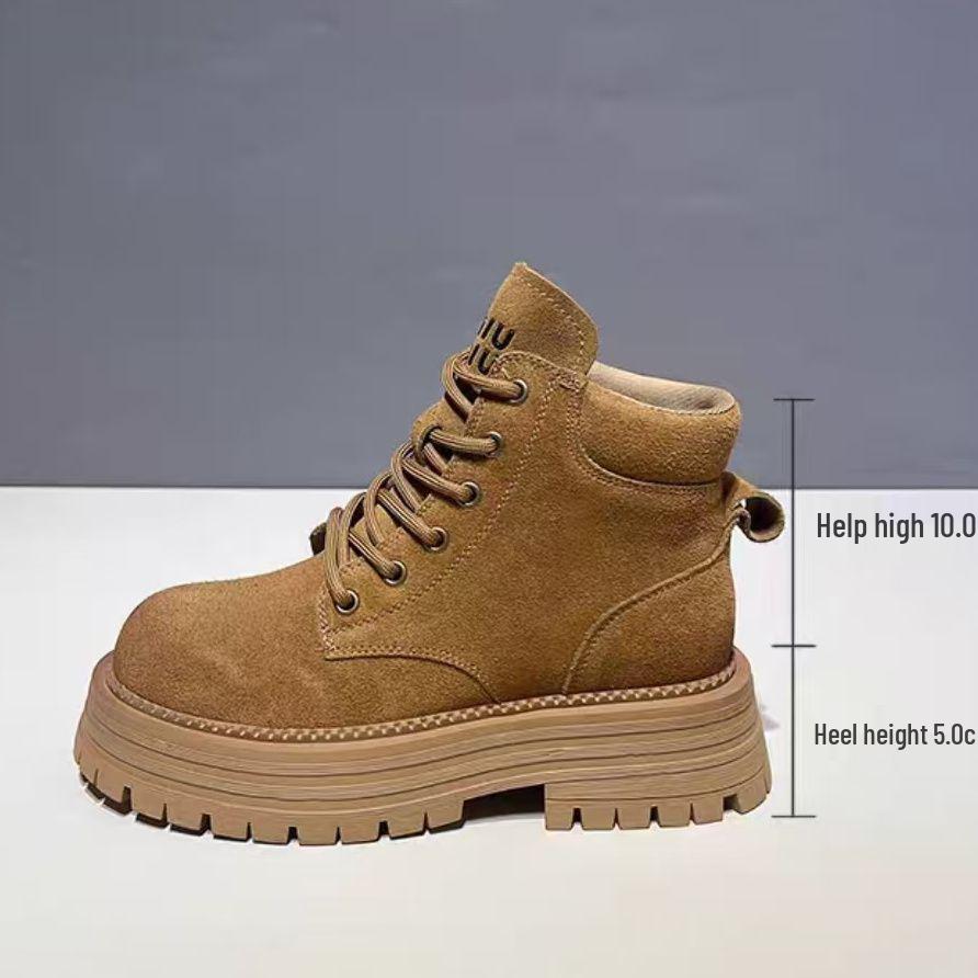 Warme braune High-Top Damen Martin Boots - Dicksohlig, Höhenvergrößernd, Britischer Stil, Herbst/Winter Trend