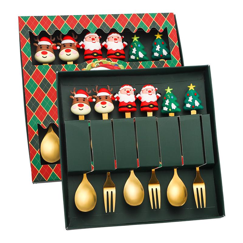 Creative Stainless Steel Christmas Tree & Reindeer Cutlery Set: Spoon & Fork