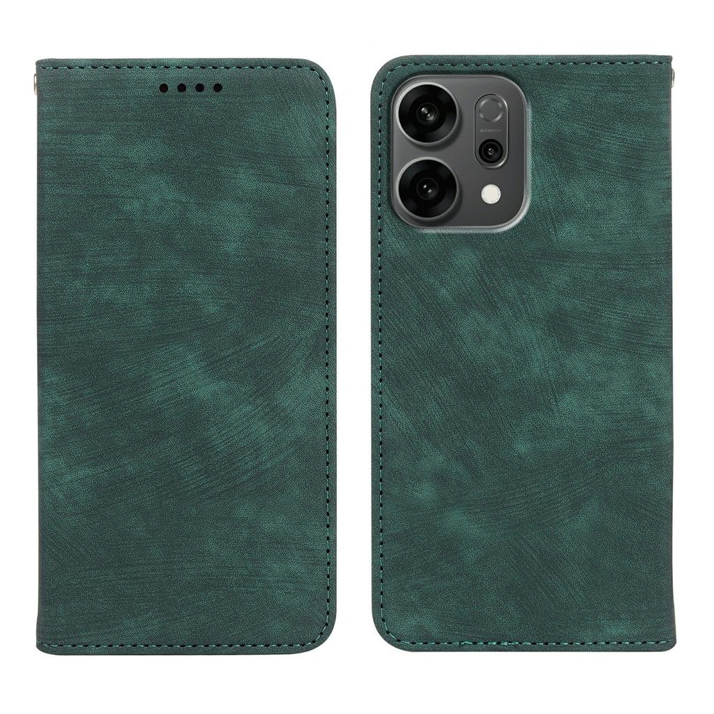 For Oppo Reno14 5G (Global) Case Strong Magnetic Leather Wallet Phone Cover with Striped Texture