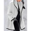 Damenmode Herbst Winter Mehrfarbig Rundhals Locker Kapuzenwollmantel Colorblock Kante WCoat