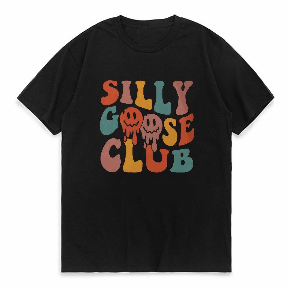 Silly Goose Club Letter Graphic Man T Shirt Summer Vintage Short Sleeve Tshirt Cartoon Lovely Graffiti Pirnt Tshirt Funny Tees