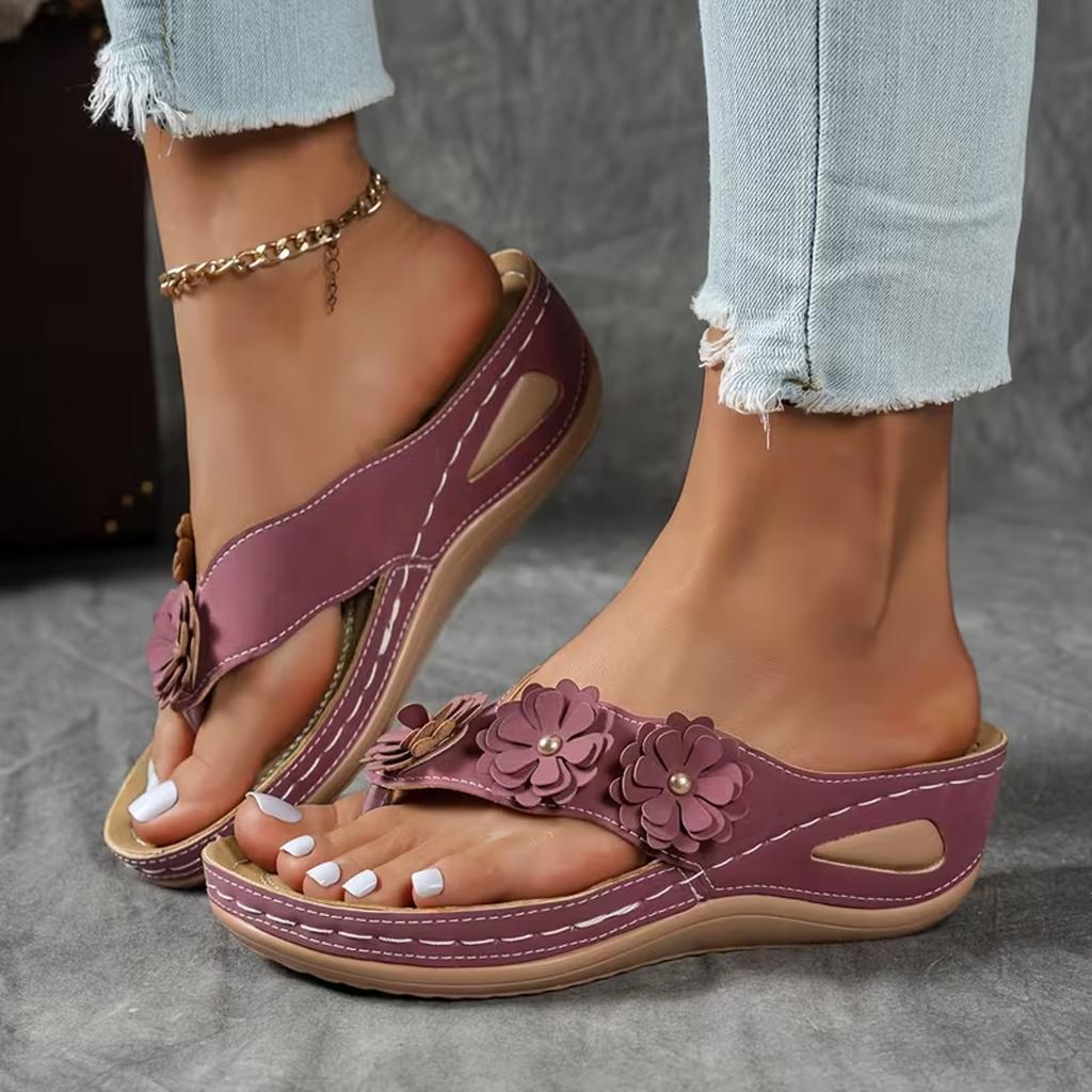 Women'S Platform Wedge Flip Flops With Floral Rhinestones Slip Sandals For Walk Pro Sandals For Women Glitter Sandals Women