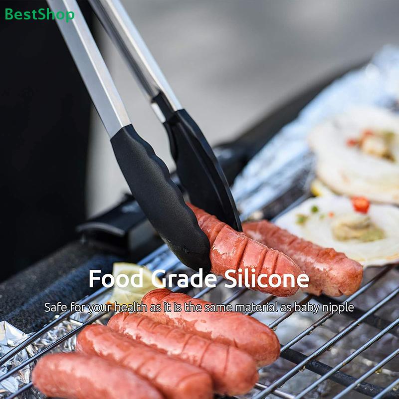 Stainless Steel Food Tongs-Heat-Resistant Silicone Grip Tongs for Cooking, Grilling & Serving (7/9/12inch, Black/Red)