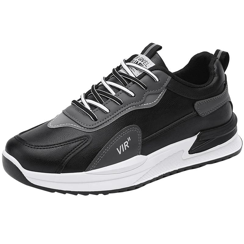 New Men's Sneakers Four Season Leather Breathable Casual Sport Shoes High Quality Trendy Anti-slip Lace Up Walking Running Shoes