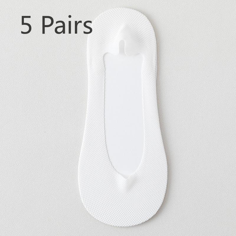 5 Pairs of Women's Cotton Summer Thin Mesh Breathable Sweat Absorbent Non Slip with Invisible Socks