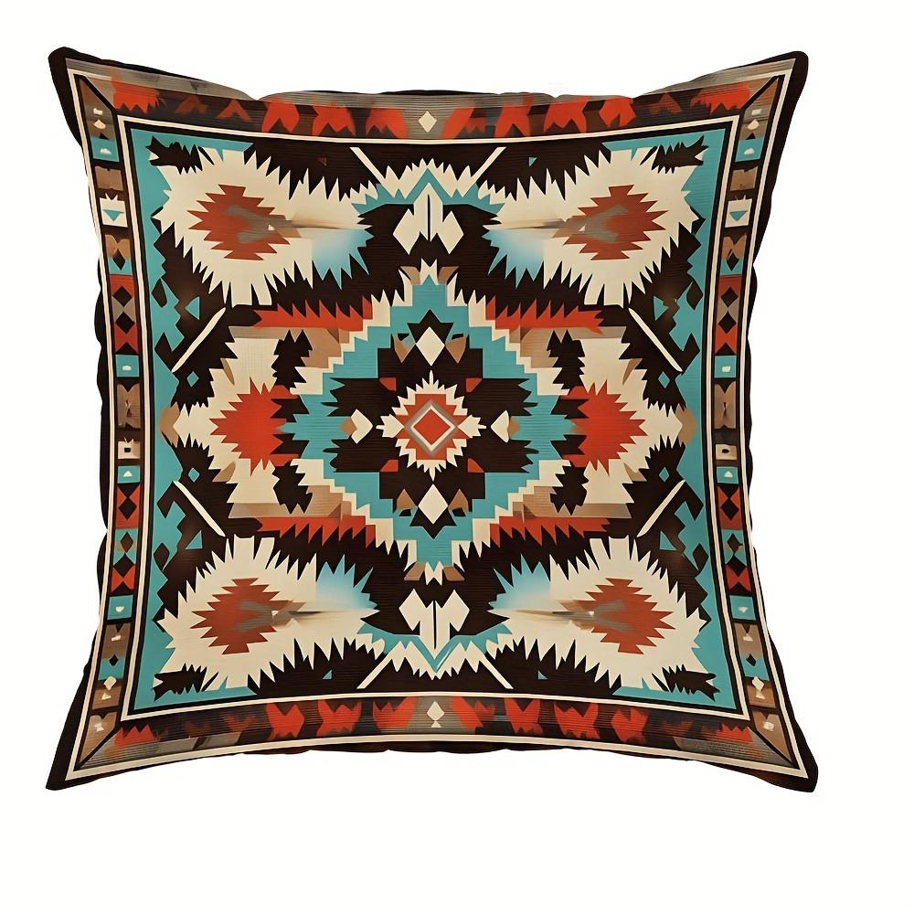 Bohemian-Style Geometric Pattern Pillow Cover: Exotic Tribal Motifs in Vivid Colors, sofa cushion cover, room decoration