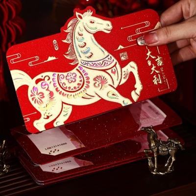 6 Cards Folding Red Envelopes Paper Hongbao New Year Money Envelope Cartoon 2026 Horse Year Red Pockets Chinese New Year