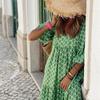 Sommer Puff Sleeve Boho Maxi Kleid Frauen Elegante 2024 Casual Floral Kordelzug V-ausschnitt Lose Urlaub Strand Kleider Party Vestidos