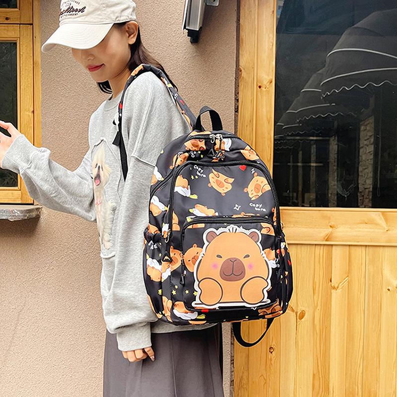 Cartoon Capybara Print Backpack Funny Large Capacity Capybara School Bag Student Laptop Bag Cute Lightweight Backpack Gifts