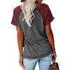 Fashion Womens Solid Color Splicing Round Neck Casual Short Sleeves Tops