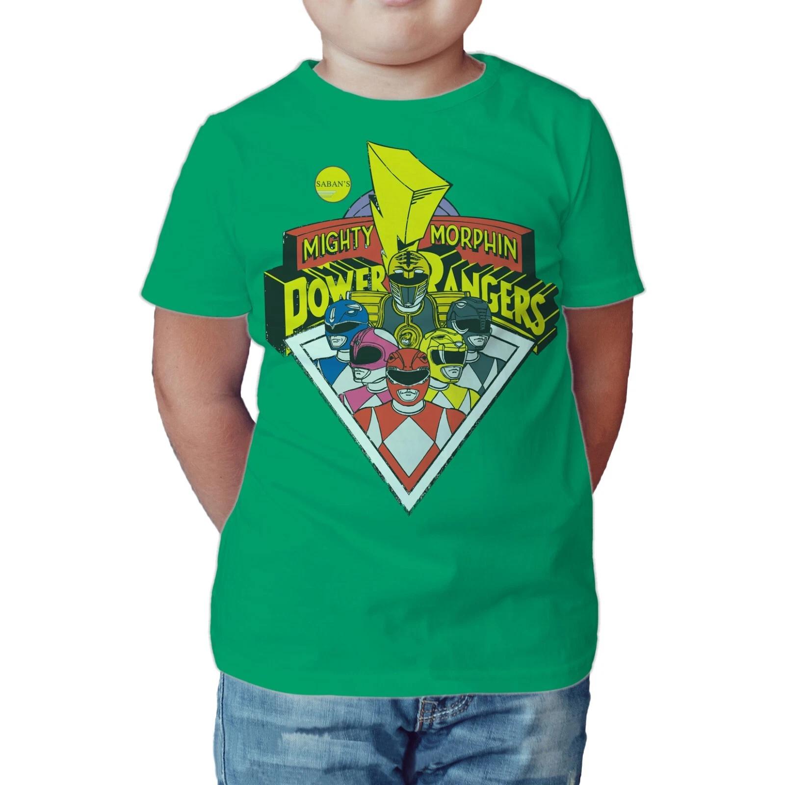 Power Rangers Logo Group Official Kids T-Shirt | Mighty Morphin Shirt 130
