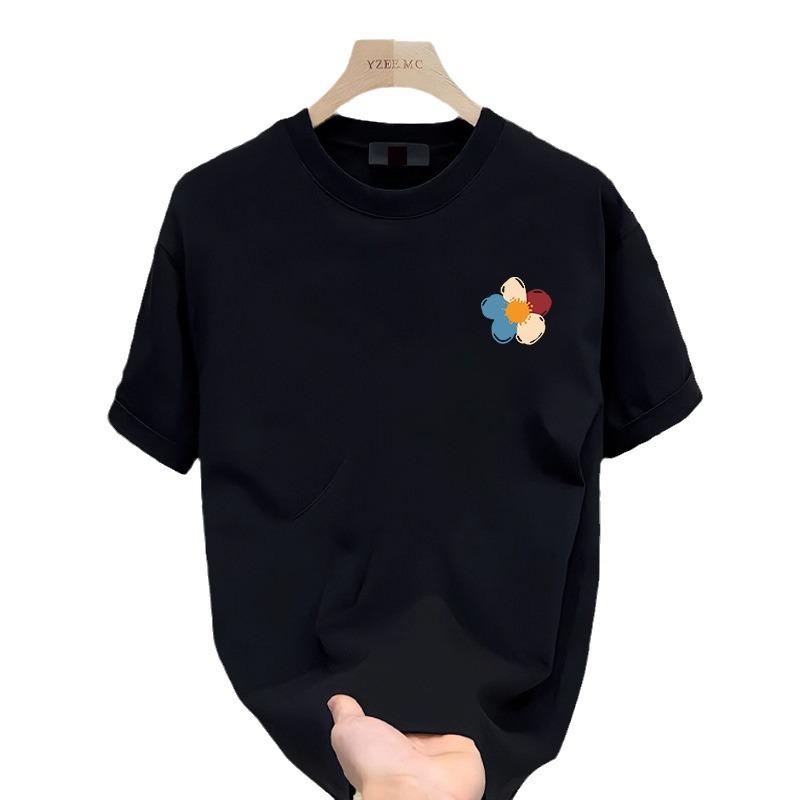 European High-End Men's Luxury Cotton Crew Neck Graphic Tee - Short Sleeve Streetwear