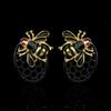 Silber Retro Schlichtes Design Handgefertigt Tropföl Farbe Biene Ohrringe Hohl Schwarz Gold Party Geburtstag Schmuck Geschenk