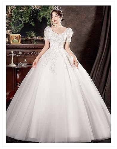 [Housaku Co., Ltd.] Wedding Dress, Puff Sleeves, Sweetheart, Sparkling, Bridal, A-line, Recital, Elegant, Bride (L)