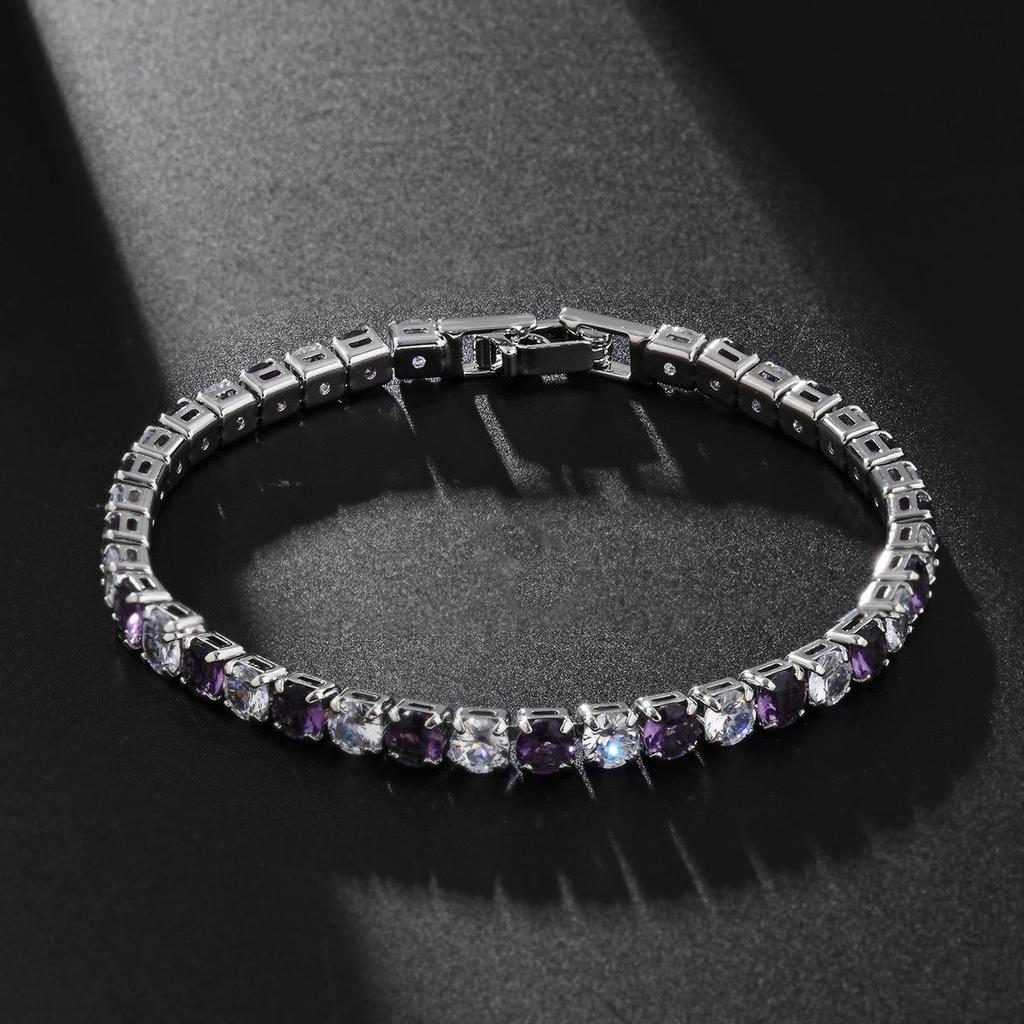 Elegant 4mm White Gold Zircon Tennis Bracelet – Women's Colorful Diamond Chain