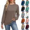 Women's Basic Solid Color Round Neck Pullover Long Sleeve Shirt Top T-shirt