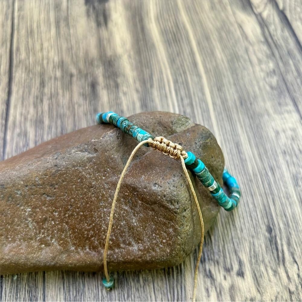Adjustable Natural Turquoise Beaded Bracelet | Natural Stone, Perfect for Vacation & Gifts