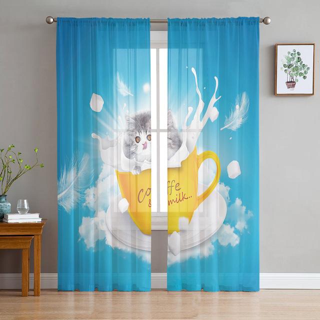 Cartoon Rosa Katze Niedliche Fenstervorhänge Wohnzimmer Tüllvorhänge Küche Dekor Kinderzimmer Vorhang Fensterbehandlung