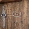(Kein Kasten) Damen Mode Business Runde Stahluhr + Armband + Kreuz Halskette + Ring 4er Set Geschenk