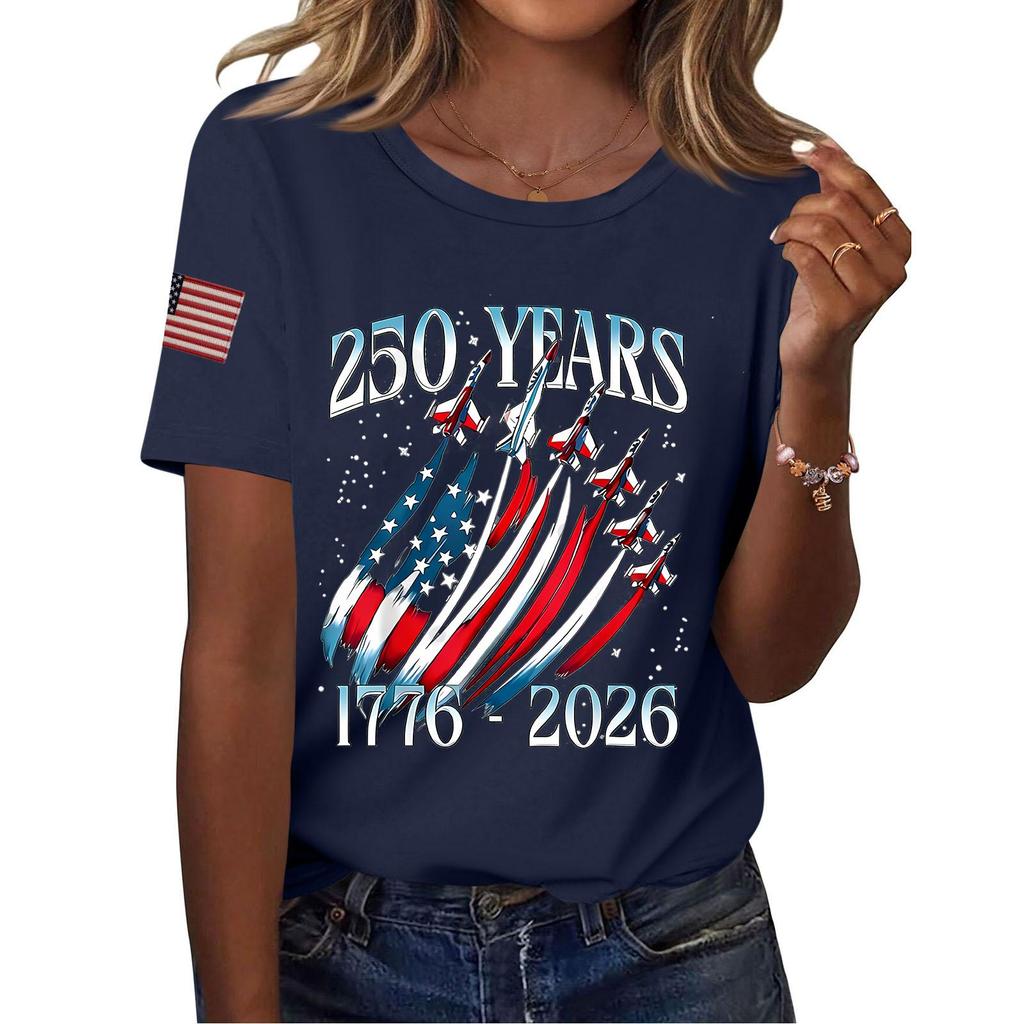 Women's Fashion Casual Printed Short Sleeve Round Neck Pullover Tops