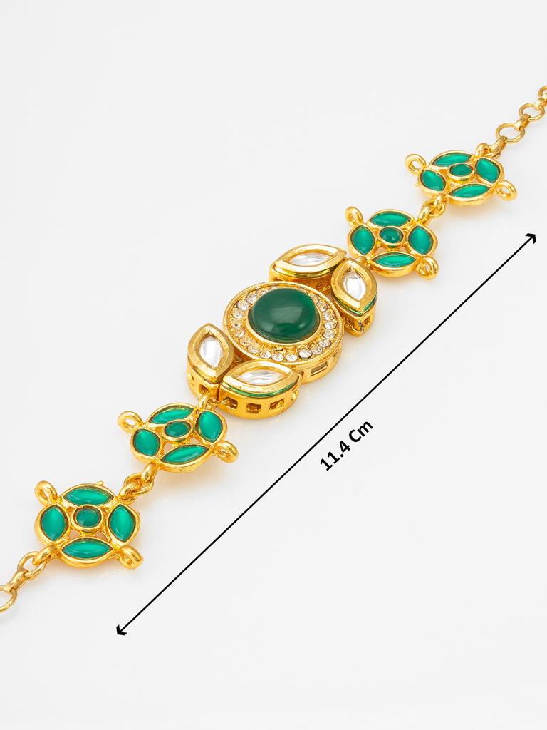 Gold-Plated Green Stone-Studded & Beaded Handcrafted Bracelet