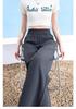Women's Plus Size Black Ice Silk Wide-Leg Summer Pants - Loose, Slimming, High Elastic, Cool Straight-Leg Design.