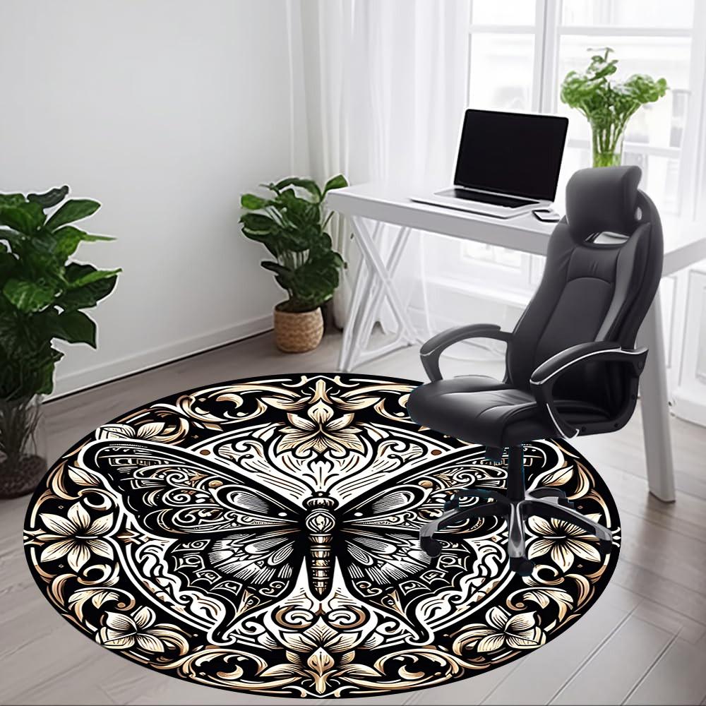 1pc Butterfly Ornament Carpet, Round Non Slip Durable Large Size Office Carpet, Suitable for Office