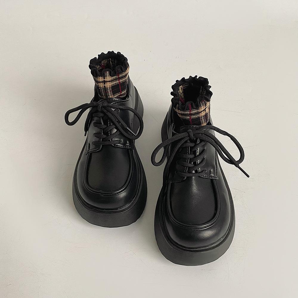 

Fashion 2025 Spring Lace Up Flats Gothic Loafers Shoes Chunky Pumps Platform Oxfords Shoes for Women Woman Thick Bottom Patent Leather 39