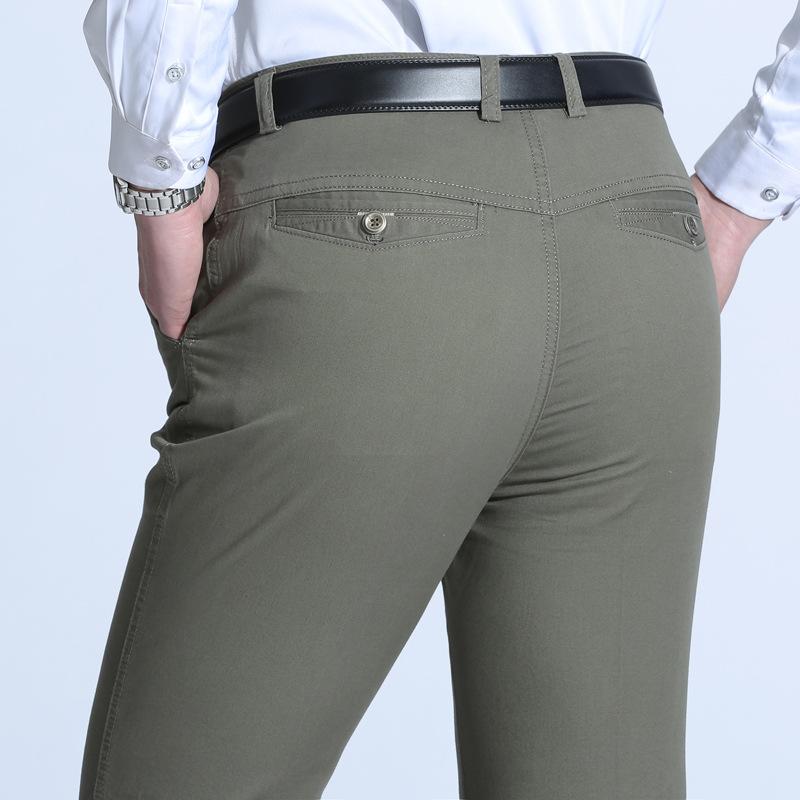 Spring and Summer New Half Polyester Half Cotton Middle-aged Men s Casual Trousers Loose Straight Business Men s Trousers 30