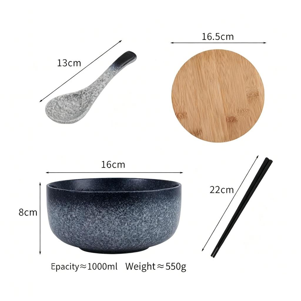 6.5 Inch Japanese Ramen Bowl Set 1000ml Large Ceramic Noodle Bowl Microwave and Dishwasher Safe, Vintage Japanese Style Soup Bowl for Udon, Pho, Salad