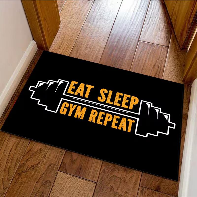 Dumbbell Fitness Equipment Door Mat Gym Enthusiasts Welcome Front Door Mat Anti-Slip Indoor Doormat Living Room Entrance Rug