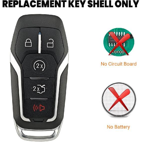Key Fob Case Shell Fit for Ford Explorer Edge Mustange Fusion 5 Buttons Replacement Keyless Entry Remote Smart Key Fob Cover Casing with Button Pad &
