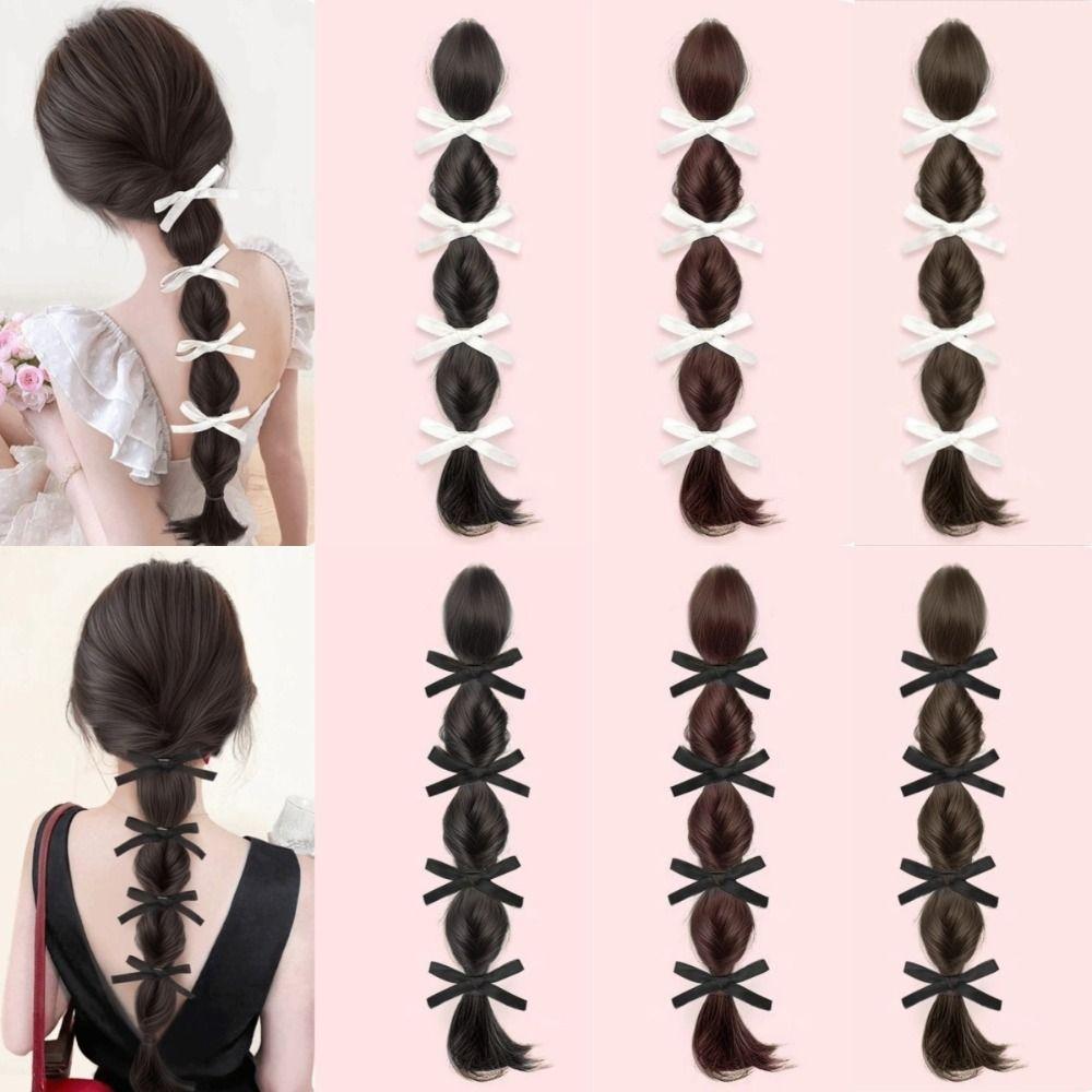 Hair Band Bow Braided Bubble Braids Wig 40cm Ponytail Hairpieces Party
