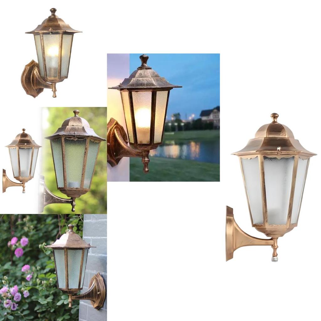 Retro Outdoor Hexagonal Wall Lamp With Copper Finish And Waterproof Led Technology