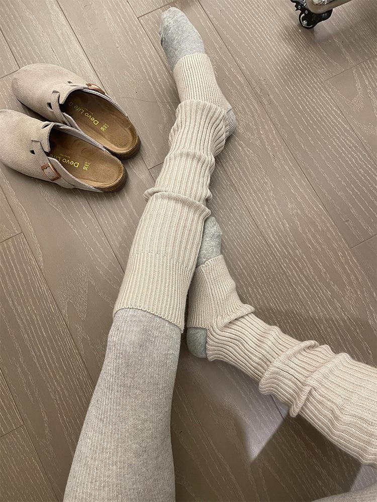 Vertical Socks Women'S Autumn And Winter Knitted Socks Calf Socks Japanese Pantyhose With Socks Cover Y2K Winter Leg Warmer
